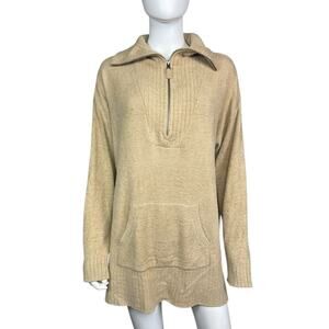 Barefoot Dreams Women's XL Brown CozyChic Lite Half Zip Tunic Sweater EUC